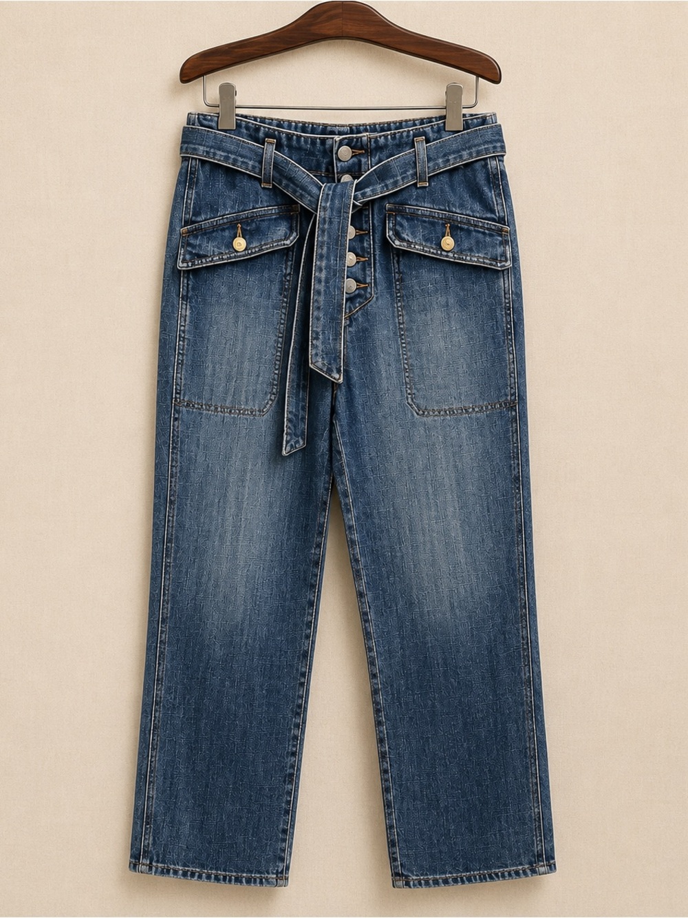 NWT Veronica Beard Rinley Straight Leg Belted Jeans 29 High Rise